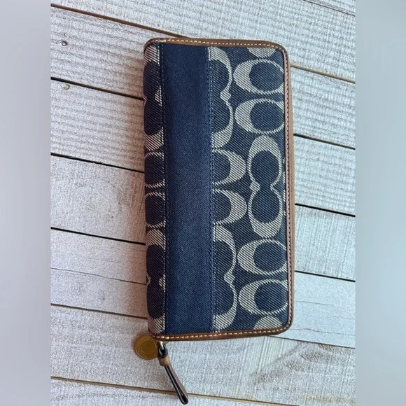 Coach Signature Striped Legacy Denim Accordion Zipper Wallet #40753 - Picture 5 of 14